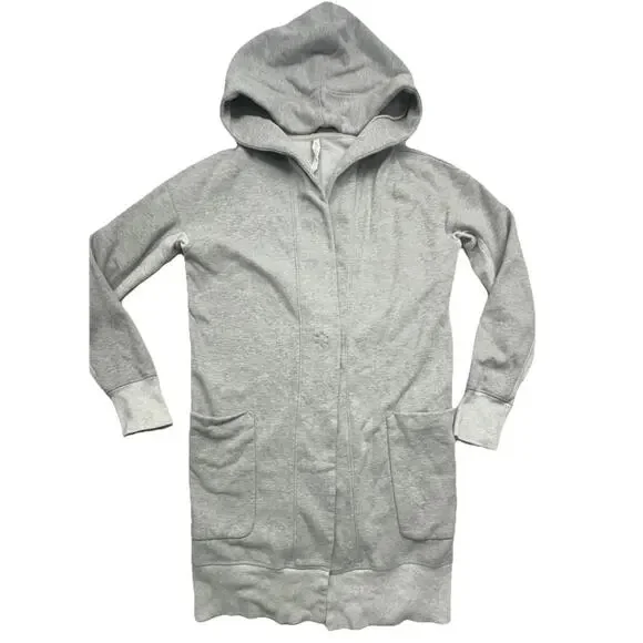 Lululemon Karmacollected Wrap Womens 6 Heather Gray Longline Hooded Sweatshirt - Picture 3 of 13